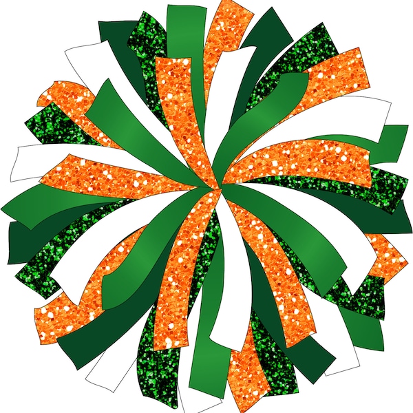 CUSTOM POM - Glitter and Glam Pom Pom digital graphics - orange green pom pom png - cheerleading pom png - orange green cheer