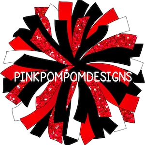 Custom Glitter and Glam Pom Pom digital clip art - red black white pom - 3 versions included - red white black cheer pom instant download