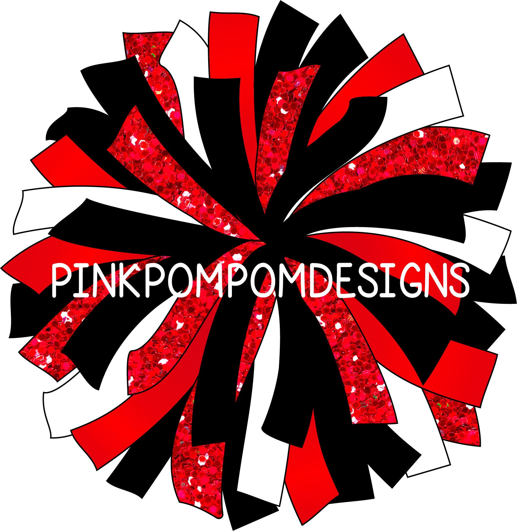 Custom Glitter and Glam Pom Pom Digital Clip Art Red Black White Pom 3  Versions Included Red White Black Cheer Pom Instant Download 