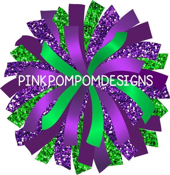 CUSTOM POM Glitter and Glam Pom Pom Digital Clipart Pink and Green Pom Png  Pink and Green Cheer 