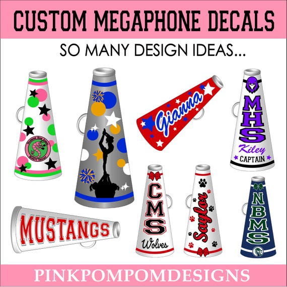 Custom order - FREE SHIPPING - custom decals for cheer megaphones - individual or team sets