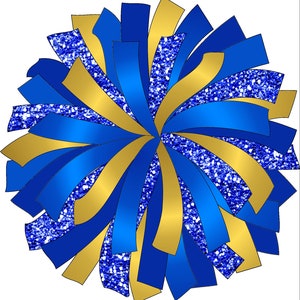 Könnte beinhalten: Blau-goldener Glitzer-Cheerleader-Pompon mit einem Spiraldesign.