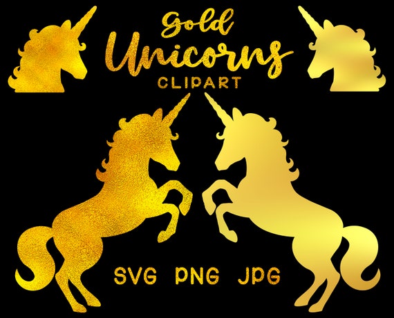 Download Gold Unicorns Digital Clipart Set Unicorn Svg Png Jpg Etsy