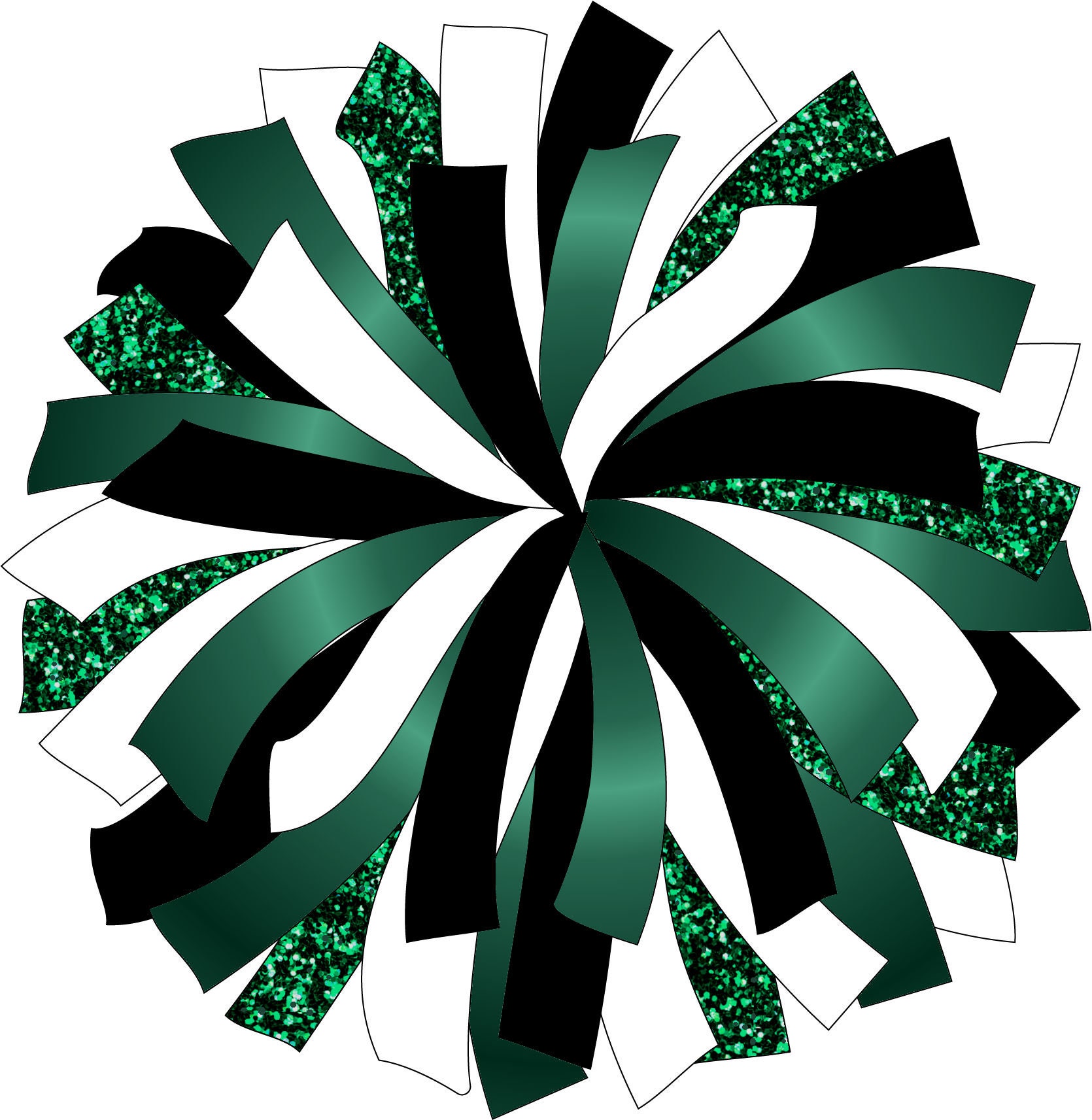 CUSTOM POM Glitter and Glam Pom Pom Digital Clip Art Emerald Green White  Black Pom Pom Png Cheerleading Pom Png Green Black White 