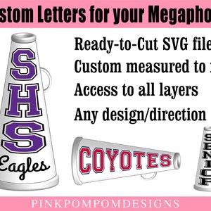 CUSTOM ORDER - benutzerdefinierte digitale SVG-Dateien für Megaphonbuchstaben - Buchstaben für Megaphon - Cheerleader-Grafiken - Abziehbilder