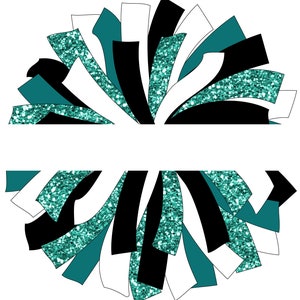 CUSTOM ORDER - Glitter and Glam Pom Pom digital clip art with middle cutout - teal black white png - cheerleading name pom