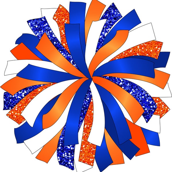 Custom Pom Pom clipart set - glitter and glam orange blue and white pom - orange blue cheer pom