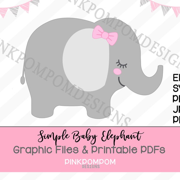 Baby Elephant graphic and print – pink gray elephant svg eps png jpg - girl elephant - baby shower elephant - printable nursery elephant