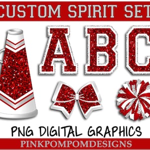 Glitter and Glam custom cheer digital clip art - dark red gray white - megaphone png - pom png - bow - digital graphics - custom cheer set