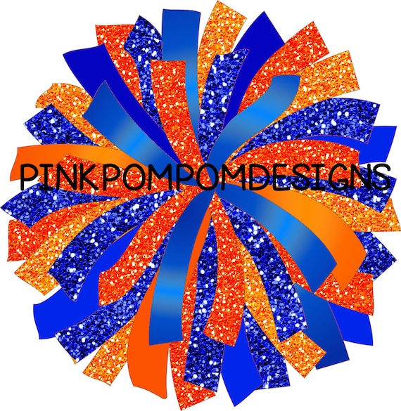 Custom Pom Pom Clipart Set Glitter and Glam Orange and Blue Pom