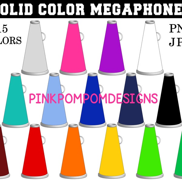 Cheer megaphone digital graphic set - single colors - cheerleading graphics - cheer megaphone clipart - color megaphone