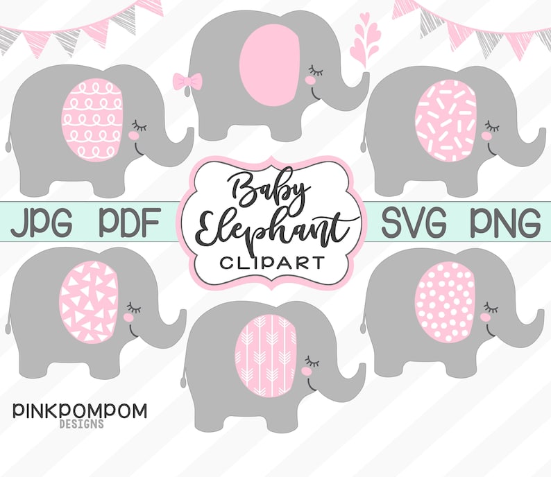 Baby Elephant SVG pink gray elephant clipart baby shower ...