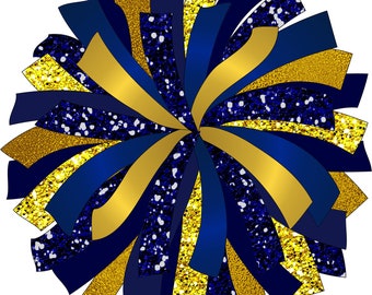 CUSTOM POM - Glitter and Glam Pom Pom digital clip art - Navy and gold pom pom png - cheerleading pom png - navy blue and gold pom