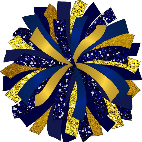 CUSTOM POM - Glitter and Glam Pom Pom digital clip art - Navy and gold pom pom png - cheerleading pom png - navy blue and gold pom