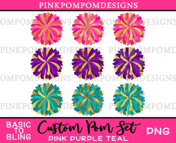 Custom Pom Pom Digital Clipart Set Gold Pink Purple Teal Etsy