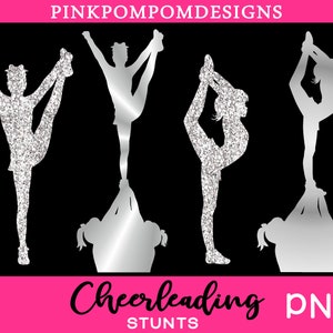 Silver cheerleading clipart set - silver stunt – silver cheerleader - silver cheerleading stunt - png