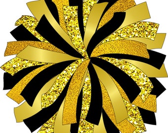 CUSTOM POM - Glitter and Glam Pom Pom digital graphic - black and gold pom pom png - cheerleading pom png