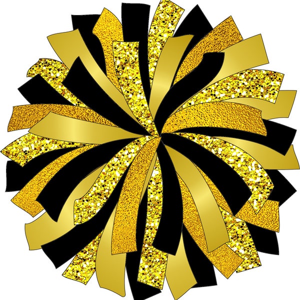 CUSTOM POM - Glitter and Glam Pom Pom digital graphic - black and gold pom pom png - cheerleading pom png