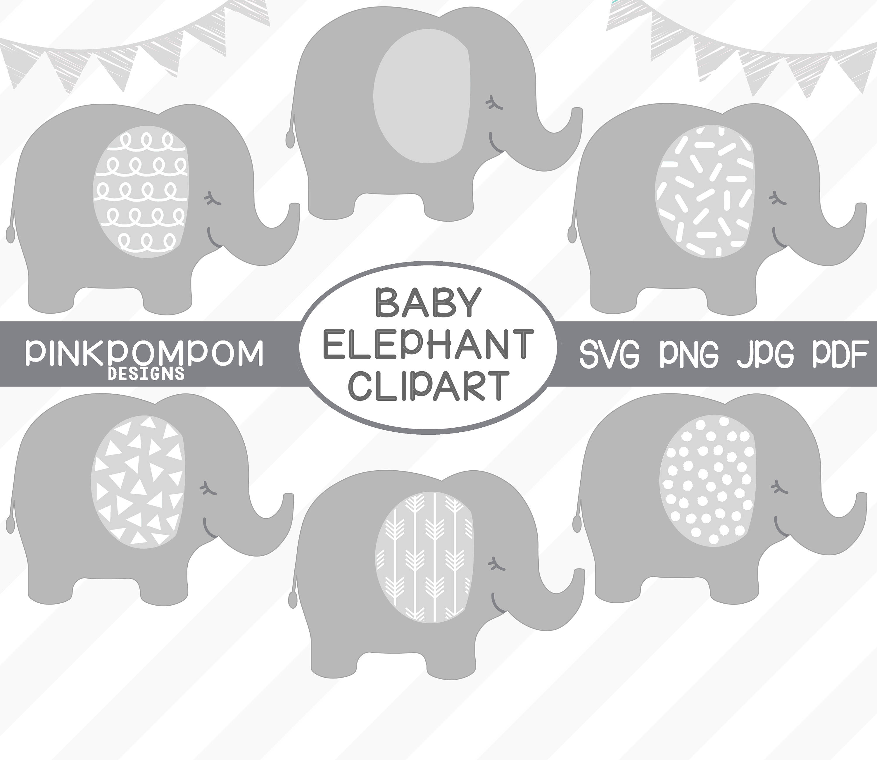 grey baby elephant clipart