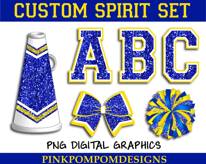 Yellow Cheer Pattern Glitter and Glam Custom Cheer Spirit Set Digital Clip Art - Blue and ...