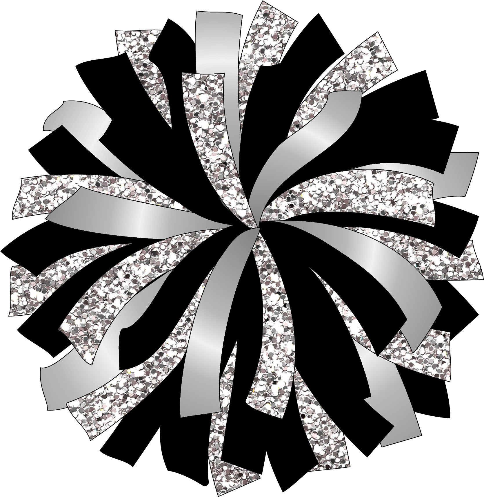 CUSTOM POM - Glitter and Glam Pom Pom digital clip art - black and silver pom - PNG