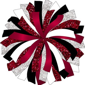 CUSTOM POM - Red, black, silver and white Pom Pom digital clip art - cheer pom instant download - png - jpg