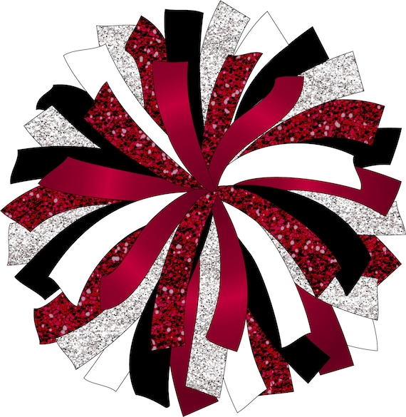 CUSTOM POM - Red, black, silver and white Pom Pom digital clip art - cheer  pom instant download - png - jpg