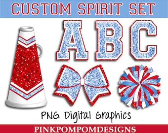 Glitter and Glam custom spirit set digital clip art - Baby Blue Red White - digital graphics - Blue Red White Cheer graphics