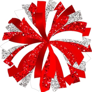 CUSTOM POM - Red silver and white Pom Pom digital clip art - 2 versions included - red white gray cheer pom instant download - png - jpg