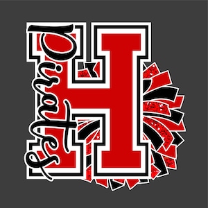 PEDIDO PERSONALIZADO - Glitter e Glam Pom Pom com letra "H" clip art digital PNG - líder de torcida - letra glitter - vermelho preto branco