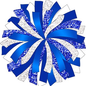 POM PERSONALIZADO - Clip art digital de pompones con brillo y glamour - pompón azul, blanco y plateado png - pompón de animadora png - gráfico de pompón con brillo