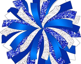 CUSTOM POM - Glitter and Glam Pom Pom digital clip art - blue white silver pom pom png - cheerleading pom png - glitter pom graphic