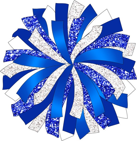 CUSTOM POM Glitter and Glam Pom Pom Digital Clip Art Blue White Silver Pom  Pom Png Cheerleading Pom Png Glitter Pom Graphic 