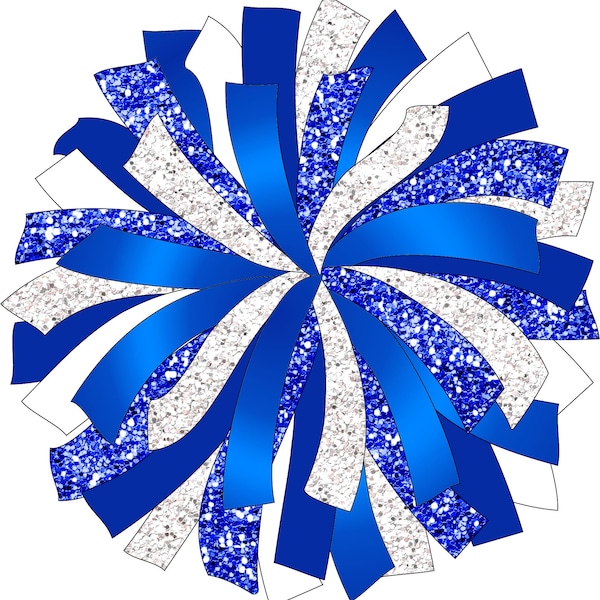 CUSTOM POM - Glitter and Glam Pom Pom digital clip art - blue white silver pom pom png - cheerleading pom png - glitter pom graphic