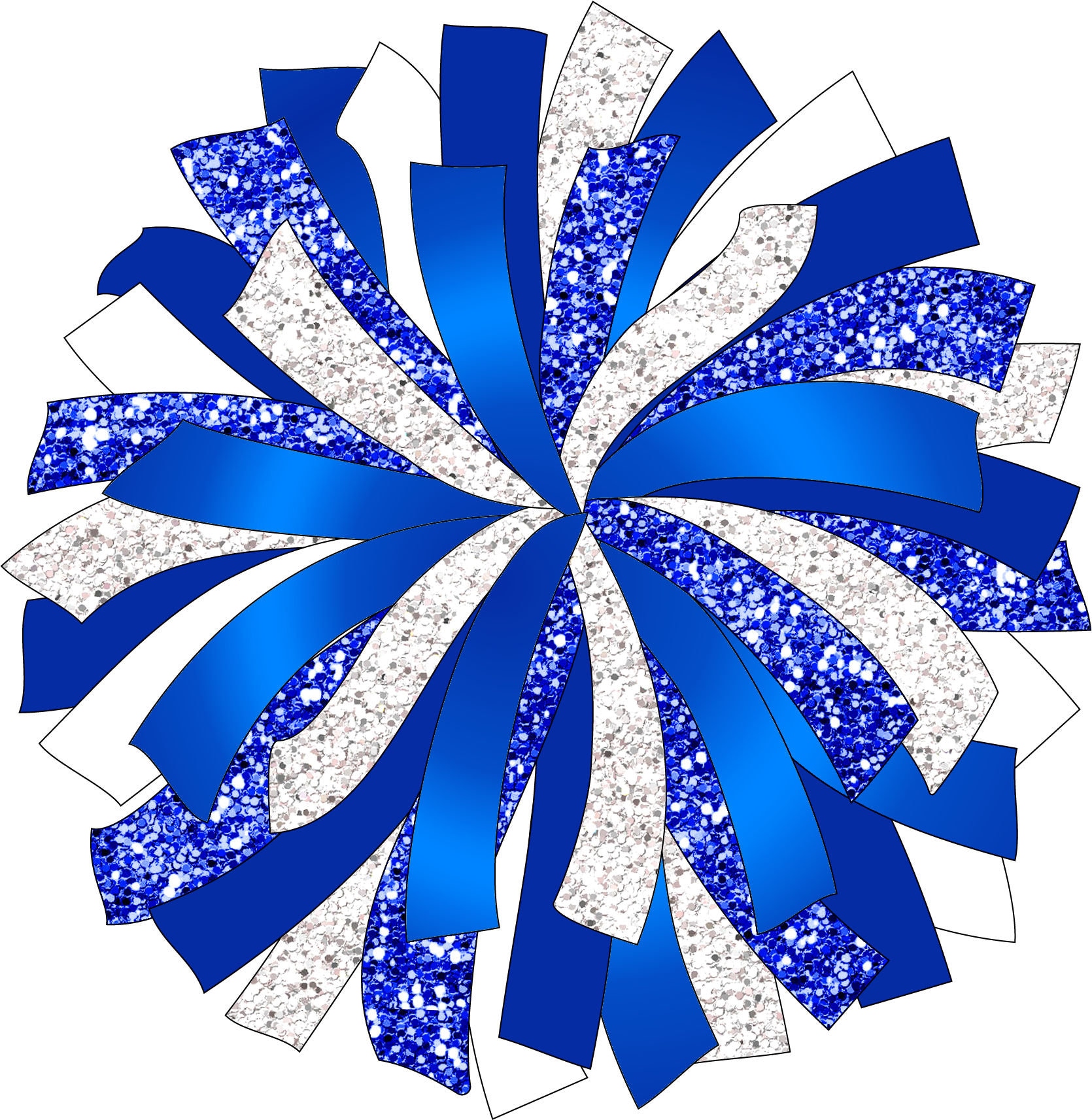 CUSTOM POM - Glitter and Glam Pom Pom digital clip art - blue white silver  pom pom png - cheerleading pom png - glitter pom graphic