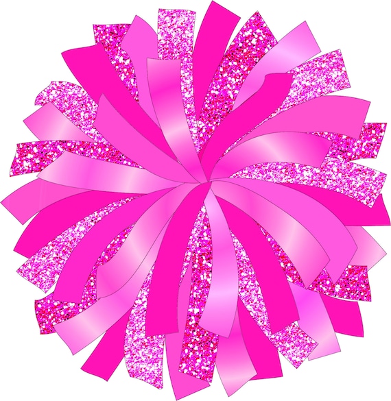 CUSTOM POM Glitter and Glam Pom Pom Digital Clipart Pink and Silver Pom Png Pink  Cheer Pink Pom Png 