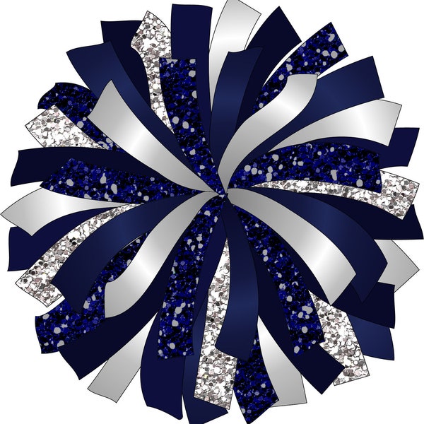 CUSTOM POM - Glitter and Glam Pom Pom digital clip art - Navy and silver pom pom png - cheerleading pom png - navy blue and silver pom