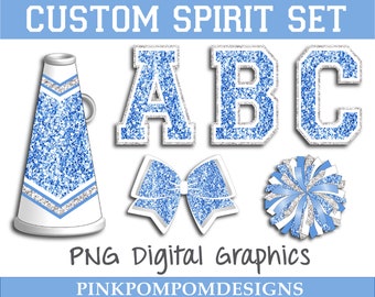 Glitter und Glam Custom Spirit Set digitale Clip Art - Baby Blau Silber Weiß - digitale Grafiken - Blau Silber Weiß jubeln Grafiken
