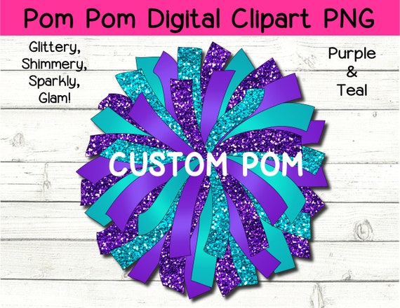 CUSTOM POM Glitter and Glam Pom Pom Digital Clipart Pink and Green Pom Png  Pink and Green Cheer 