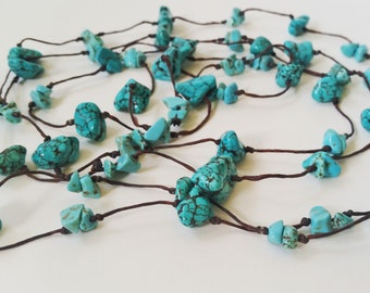 Handmade Natural Turquoise Stone Long Versatile Necklace