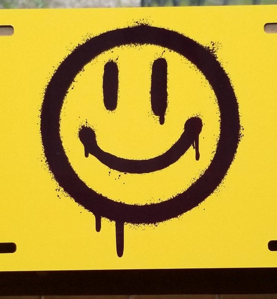 Grunge Spray Paint Graffiti Smiley Flower Face License Plate. Black and  Yellow Smiley. Happy. Front License Plate Car Tag. Name Plate Vanity 