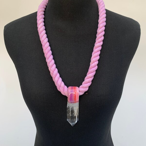 Striped Pink Quartz Obelisk Pendant Necklace