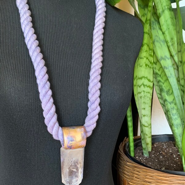 Gouden Spash Aura Quartz Touw ketting