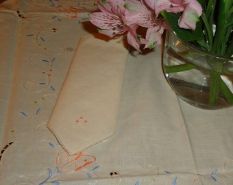 Vintage Tablecloth 32 inch Square & 4 Napkins Ivory Cotton with Hand Embroidery and Crochet Lace,  New Store Stock