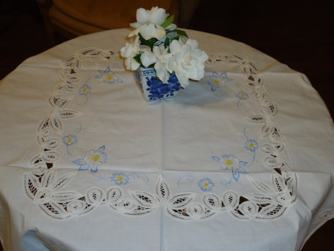 Vintage Battenburg Lace With Embroidery Paper Pale Blue 34 Inch Square ...