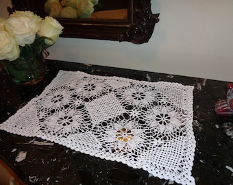 Vintage Set of 4 White Crochet Lace Placemat, Tray or Table Dollie 12 x 18 inch,  Makes perfect gift and Tomorrow&#39;s Heirloom