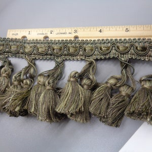 2.5 Yards of Decorative 3 inch Tassel Trim in Shades of Putty Gold and a touch of Olive