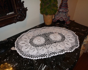 Vintage White Crochet Lace Tray or Table Dollie 12 x 18 inch,  Makes perfect gift and Tomorrow&#39;s Heirloom