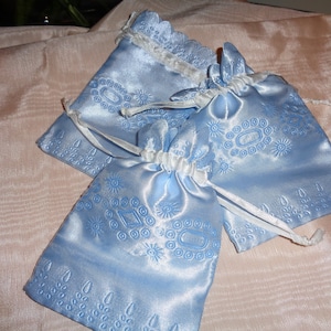Set of 3 Blue Satin Gift Wrapping, Jewelry bag Drawstring Bag, Favor Bag, Storage Pouch, Wedding bag, Drawstring Pouch ECO Friendly