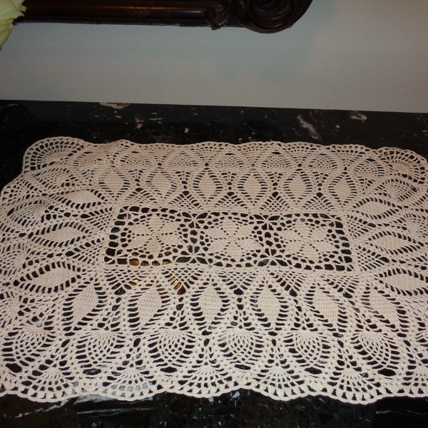 Vintage Ecru Crochet Lace Placemat, Tray or Table Dollie 12 x 18 inch,  Makes perfect gift and Tomorrow's Heirloom